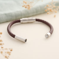 Memorial Bracelet with Round Braided Leather and Urn Chamber