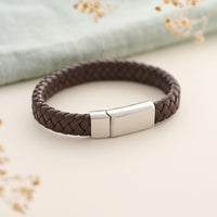 Flat Braid Cremation Urn Bracelet in brown leather and stainless steel