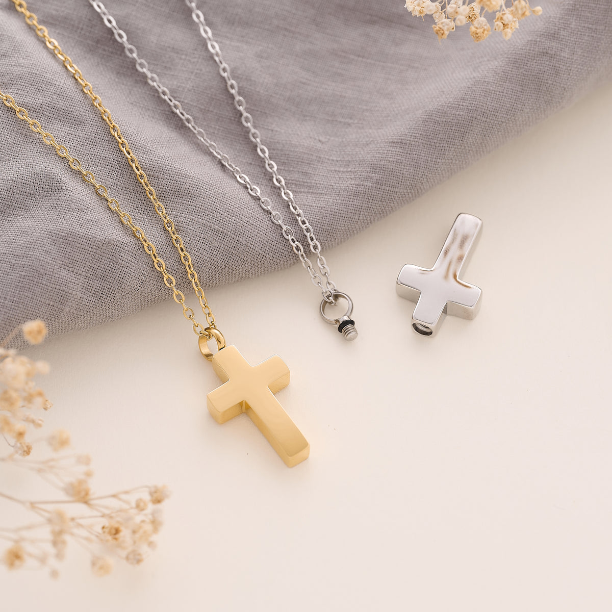 Cross Cremation Necklace with Discreet Ashes Compartment