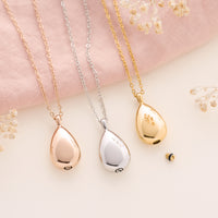 Teardrop Memorial Necklace for Ashes in silver, gold and rose gold