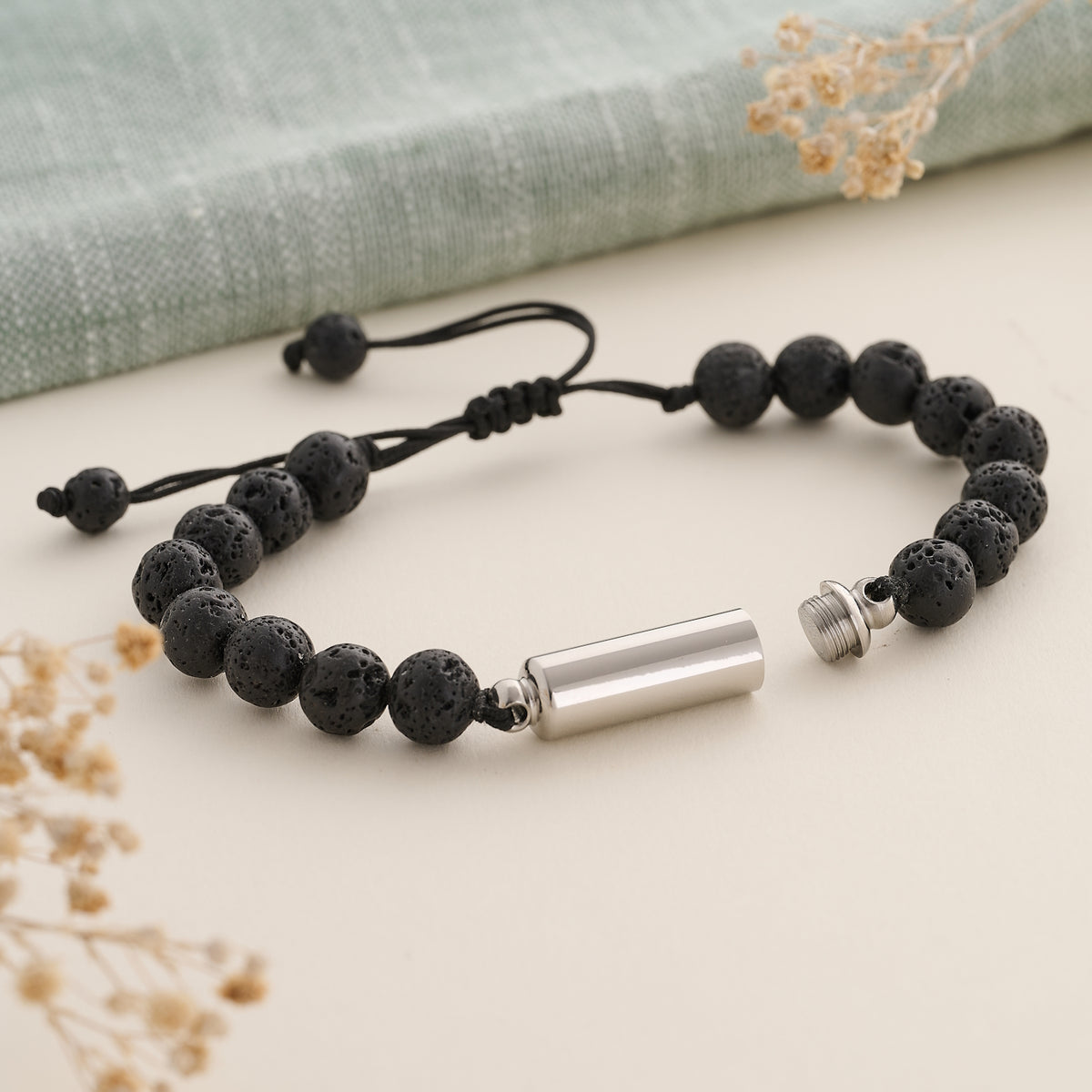 Lava Stone Beaded memorial bracelet in Black 