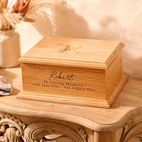 Personalised floral wooden cremation urn with custom engraving