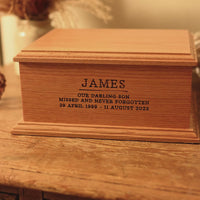 A video showing son's ashes in a cremation urn