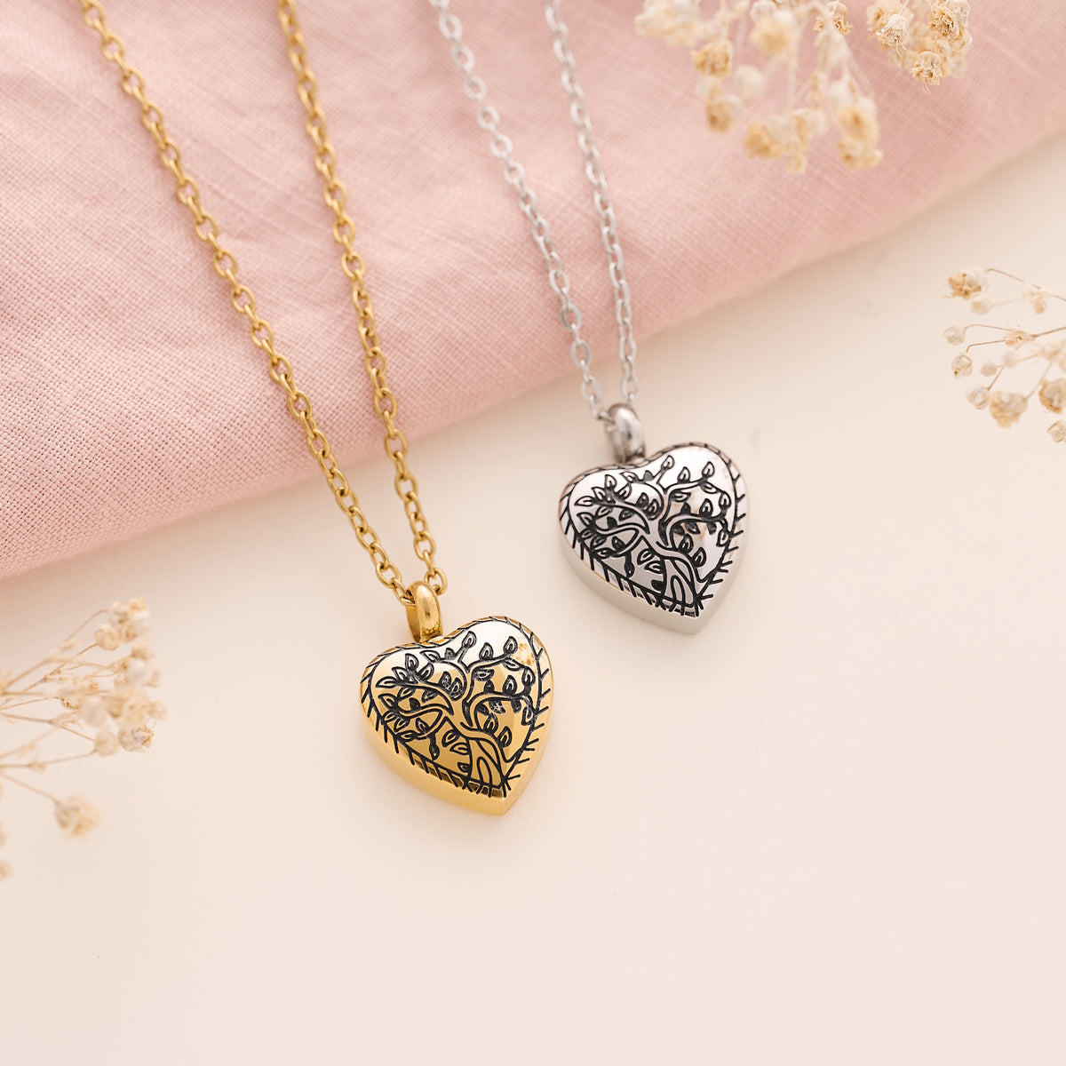 Heart-Shaped Ashes Necklace with Tree of Life Design